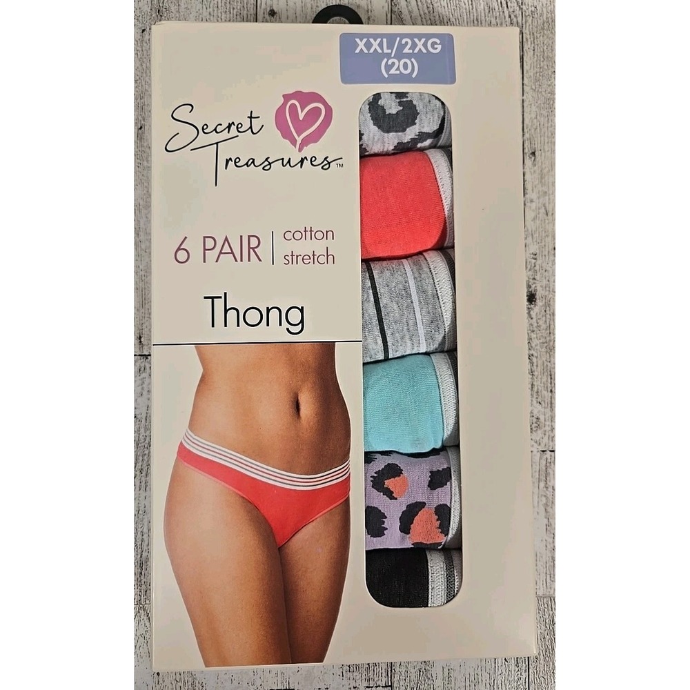 Secret Treasures THONG 2X (20) Underwear 6pk Leopard Gray Coral NEW